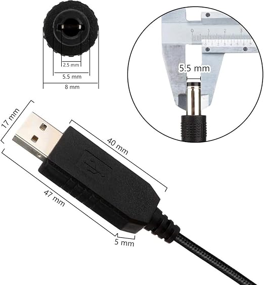 USB Routing Cable DC 5V to 12V Ascending Power Cable USB Cable with DC 5.5x2.1mm Plug Used for Router or Headphones and Other Devices (1m)