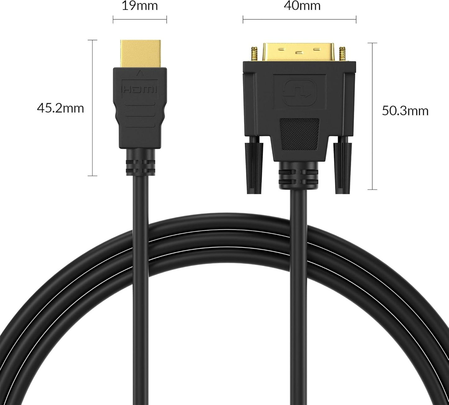 JAMEGA HDMI to DVI Adapter Cable 1m - Bidirectional Cable (HDMI to DVI and DVI to HDMI) 24+1, DVI to HDMI Cable with 1080P High Speed FullHD 3D Dual Link Adapter Converter for Laptop Desktop Xbox