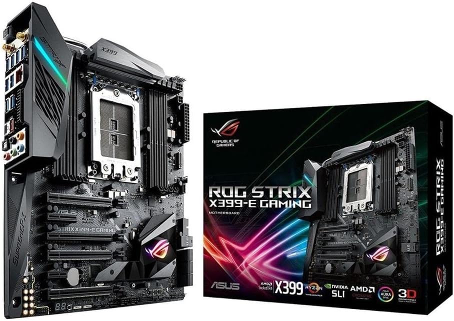 ASUS ROG STRIX X399-E GAMING AMD Ryzen Threadripper TR4 DDR4 M.2 U.2 X399 EATX HEDT Motherboard with onboard 802.11AC WiFi, USB 3.1 Gen2, and AURA Sync RGB Lighting