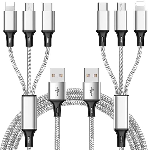 Multi Charging Cable, (2Pack 5FT) Multi USB Charger Cable Aluminum Nylon 3 in 1 Universal Multiple Charging Cord with Type-C/Micro USB Connectors for Most Phones & Tablets (Charging Only)