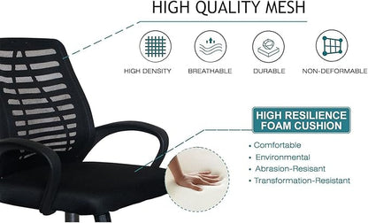 Karnak Home Office Chair Ergonomic 360° Swivel Mesh Desk Chair with Armrest Stainless Steel Base Adjustable Height Lumber Support Rotating Mesh Chair Mid-Back – Black