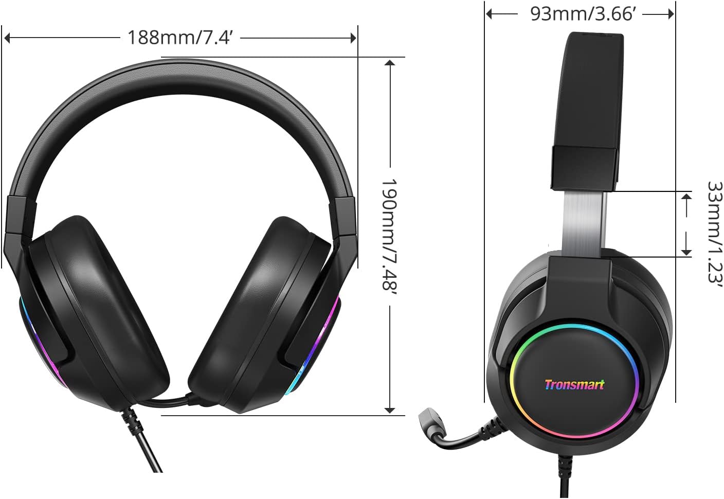 Tronsmart sparkle pc gaming headset usb ps4 surround sound 7.1 for gaming microphone noise cancelling led lights/mute control/soft pads micro gaming headset for nintendo switch, playstation 4, imac