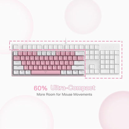 Redragon K617 Fizz 60% Wired RGB Gaming Keyboard, 61 Keys Compact Mechanical Keyboard w/White and Pink Color Keycaps, Linear Red Switch, Pro Driver/Software Supported