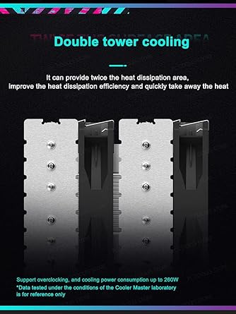 CoolerMaster T620S ARGB CPU Cooler Double Tower 6 Heat Pipe – AMD Ryzen AMD5 / AM4 / AM3+, Intel LGA 1700/1200 / 1151