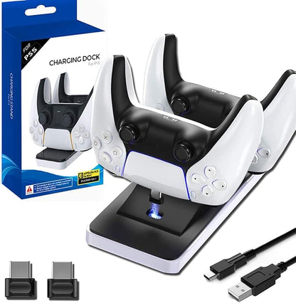 PS5 Controller Charging Station, NEWEST Dual USB Type C PS5 Controller Charger with cable, Charging Dock for Sony Playstation 5 Dualsense Controller (White) - T