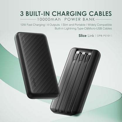 Oraimo Slice Link 10000mAh Powerbank 12W Fast Charging, Built-in 3 Charging Cables,Multi-Layer Protection