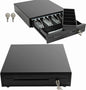 Sgorlds 14" Cash Register Drawer Black Cash Drawer for POS Machine with 4 Bill 5 Coin Fully Removable Cash Tray Coin Compartment,12-24V,RJ11/RJ12 Compatible,Key Lock,Manual Push Open,Single Media Slot - T