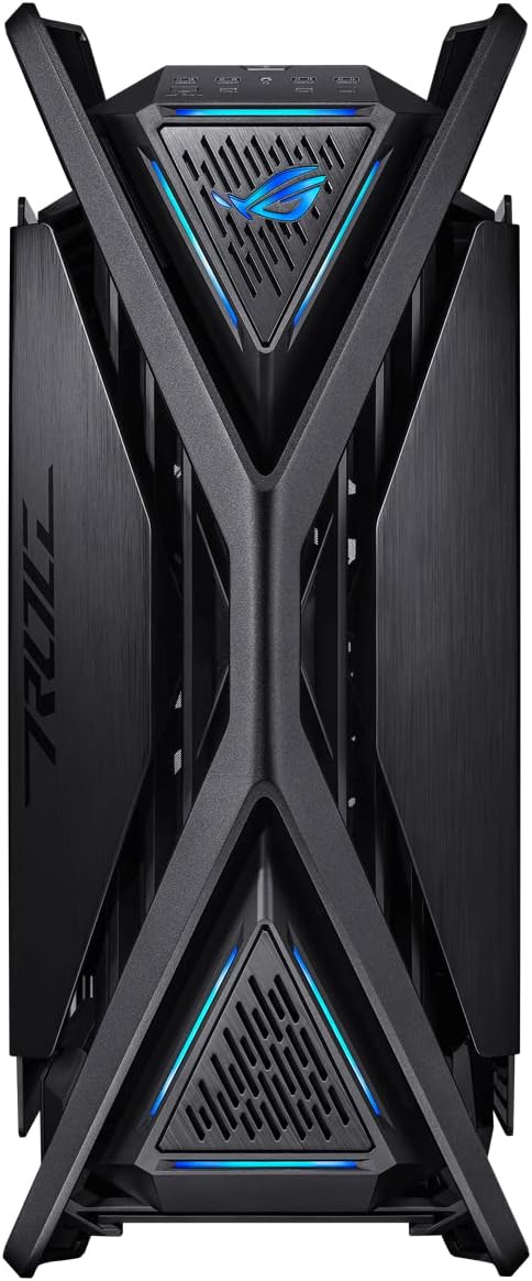 ASUS ROG Hyperion GR701 E-ATX computer case, 420 mm dual radiator support, four 140 mm fans, metal GPU holder, component storage, ARGB fan hub, 60W fast charging