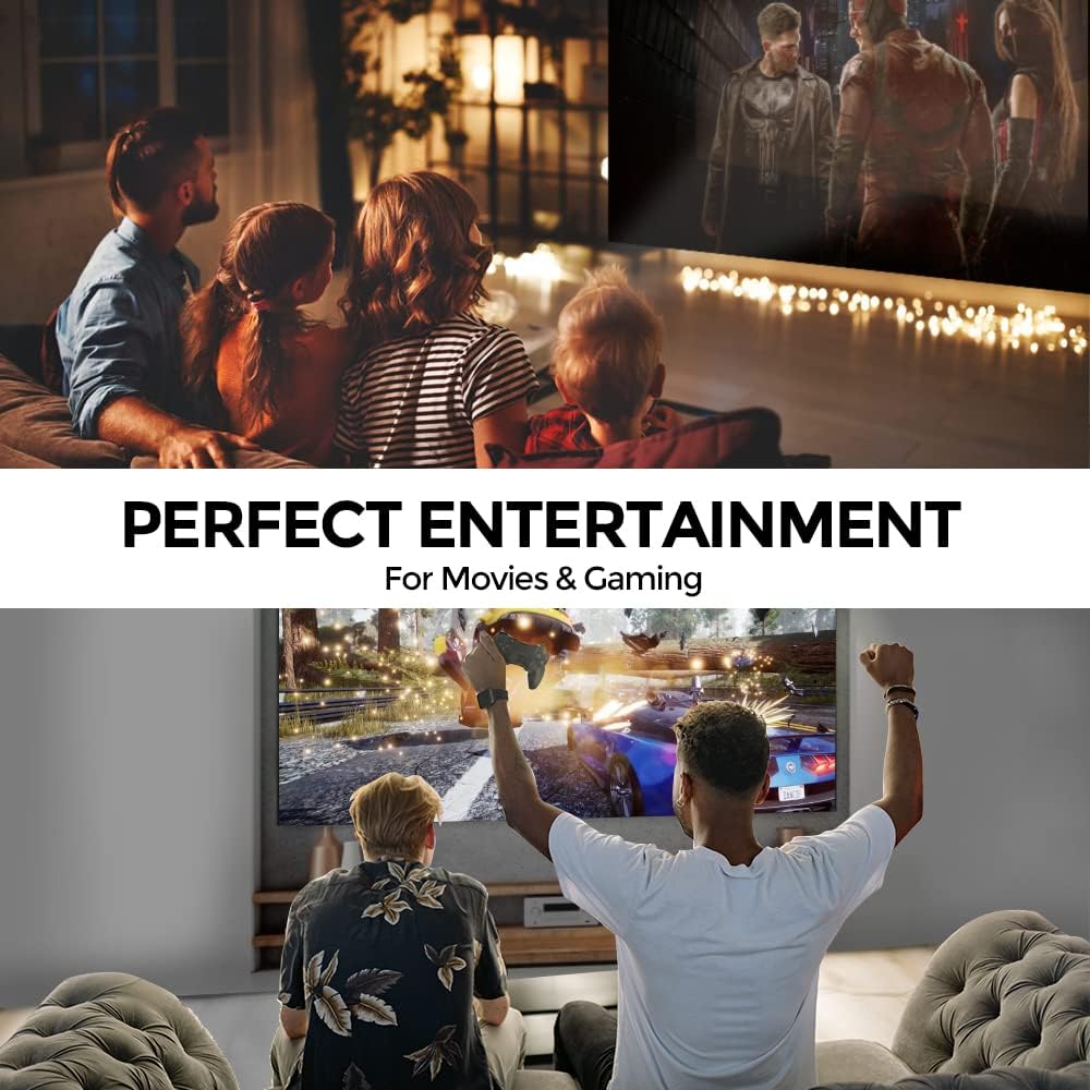 Wownect Android Projector FULL HD [4500 Lumens/Screen Size upto 200 inch]for Small/Big Room[Native Res 1080P] Download Apps Bluetooth Wifi Home Theater Gaming with 120inch Projector Screen - White