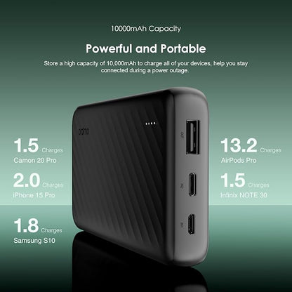 Oraimo Slice Link 10000mAh Powerbank 12W Fast Charging, Built-in 3 Charging Cables,Multi-Layer Protection