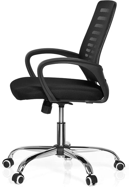 Karnak Home Office Chair Ergonomic 360° Swivel Mesh Desk Chair with Armrest Stainless Steel Base Adjustable Height Lumber Support Rotating Mesh Chair Mid-Back – Black