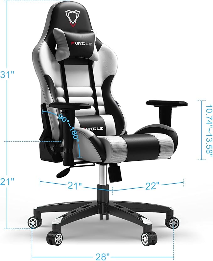 Gaming Chair - Furgle Gamer Chair - Office Chair - 4D Gamer Ergonomic Adjustable Swivel Chair Gaming Chair - Swing Mode - with Headrest and Lumbar Support (WB)