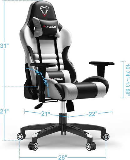 Gaming Chair - Furgle Gamer Chair - Office Chair - 4D Gamer Ergonomic Adjustable Swivel Chair Gaming Chair - Swing Mode - with Headrest and Lumbar Support (WB)