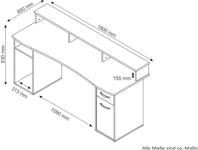 byLIVING FANTASTIC Gaming Desk with Robust Melamine Surface in Anthracite, with Attachment for Lots of Storage Space, Wood Material Chipboard, Grey, W 180, H 93, D 65 cm