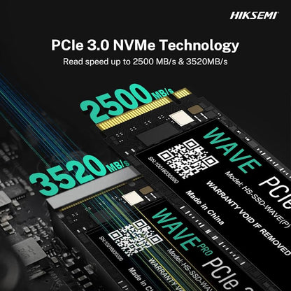 HIKSEMI SSD WAVE Pro(P) 512G, PCIe Gen 3 x 4, NVMe, 80.15 mm × 22.15 mm × 2.38 mm Up to 3500MB/s read speed, 1800MB/s write speed, Internal Solid State Drive, 5 years warranty