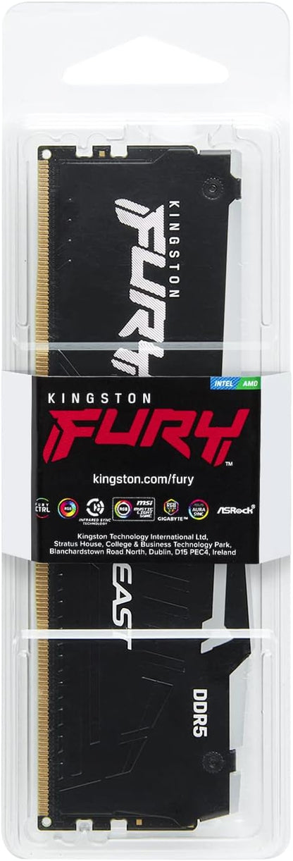 Kingston Fury Beast DDR5 RGB 16GB 6000MT/s DDR5 CL40 DIMM Desktop Gaming Memory Single Module - KF560C40BBA-16