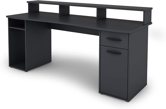 byLIVING FANTASTIC Gaming Desk with Robust Melamine Surface in Anthracite, with Attachment for Lots of Storage Space, Wood Material Chipboard, Grey, W 180, H 93, D 65 cm