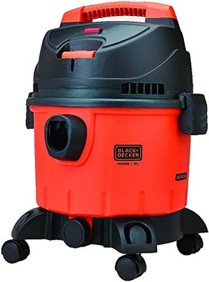 Black+Decker 1400W 15 Liter Wet and Dry Tank Drum Vacuum Cleaner, Orange/Black - WDBD15-B5, 2 Years Warranty