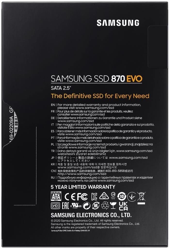 Samsung SSD 870 EVO, 1 TB, Form Factor 2.5 and rdquo;, Intelligent Turbo Write, Magician 6 Software, Black (Internal SSD)