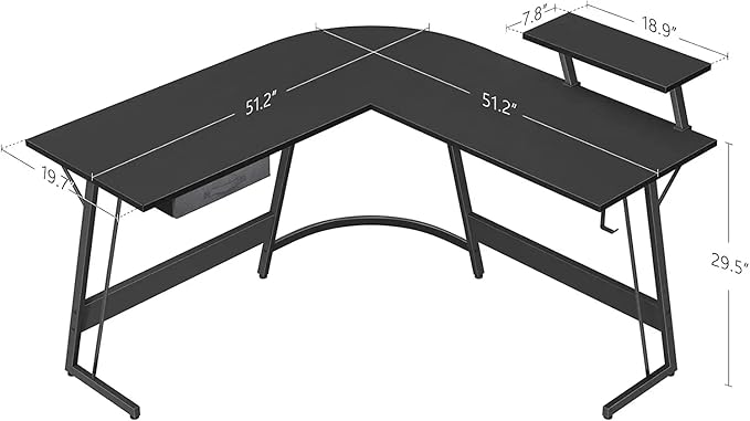 CubiCubi Gaming L-Shaped Desk Computer Corner Desk, 50.8" Home Office Gaming Desk, Office Writing Study Workstation with Large Monitor Stand, Space-Saving, Easy to Assemble