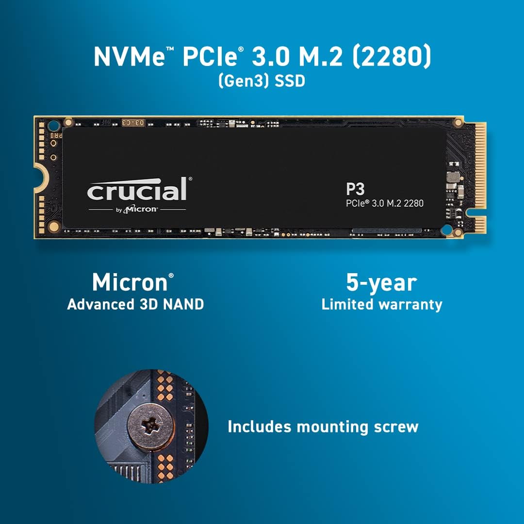 Crucial P3 2TB PCIe Gen3 3D NAND NVMe M.2 SSD, up to 3500MB/s - CT2000P3SSD8