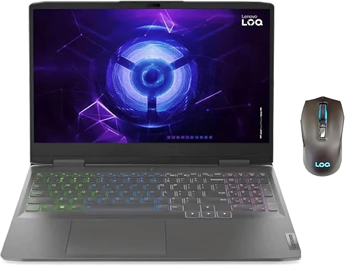 Lenovo LOQ 15IAX9 Gaming Laptop- Intel Core i5-12450HX, AI Chip: LA1, 6GB GDDR6 NVIDIA GeForce RTX3050, 8GB DDR5 RAM, 512GB SSD, 15.6" FHD (1920x1080) IPS 100% sRGB 144Hz, RGB Mouse, 2 Years Warranty - T