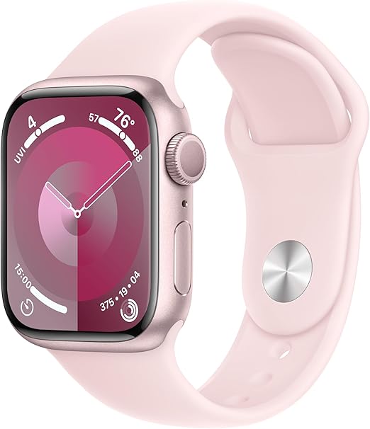 Apple Watch Series 9 [GPS 41mm] Smartwatch with Pink Aluminum Case with Pink Sport Band