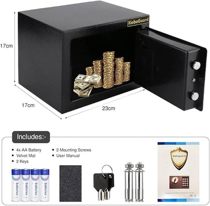 KobaGuard Electronic Security Safe Box for Hotel Home Office Business Steel Strongbox with Electronic Digital Lock and Pin Code Keypad to Protect Cash Money Jewelry Documents, Black (17E)