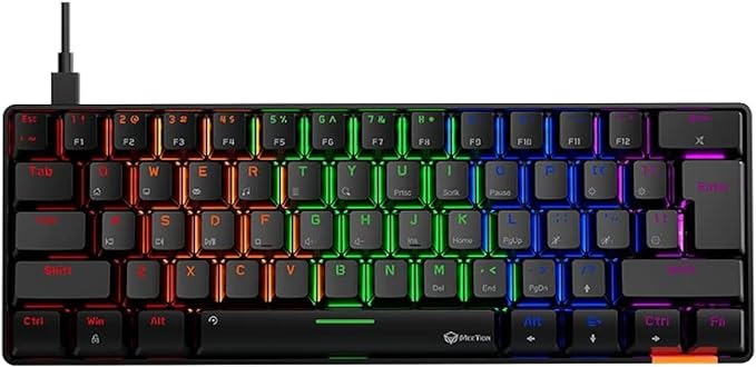 MEETION RGB Backlit Mini 61 Keys Wired 60% Mini Blue Switch Mechanical Keyboard Black MT-MK005