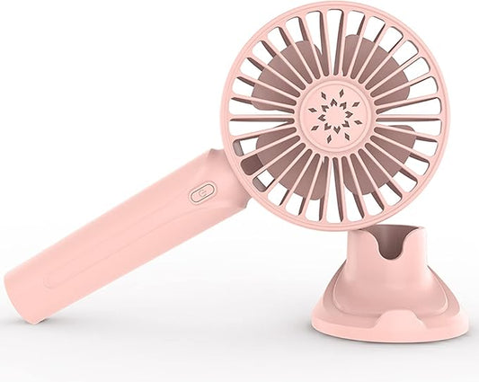 Handheld Pocket Fan, Mini Portable Fan 2000mAh Battery Operated Speed Adjustable USB Rechargeable Fan, USB Desk Fan with Base for Kids Girls Women Men Indoor Outdoor Travel (Pink)