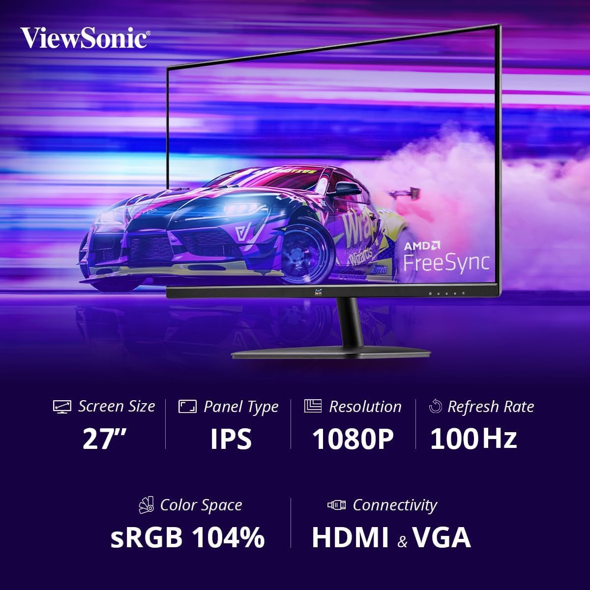 ViewSonic VA2732-H 27'' Full HD Monitor Thin Edges LED Monitor SuperClear IPS HDMI