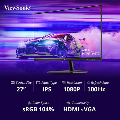 ViewSonic VA2732-H 27'' Full HD Monitor Thin Edges LED Monitor SuperClear IPS HDMI