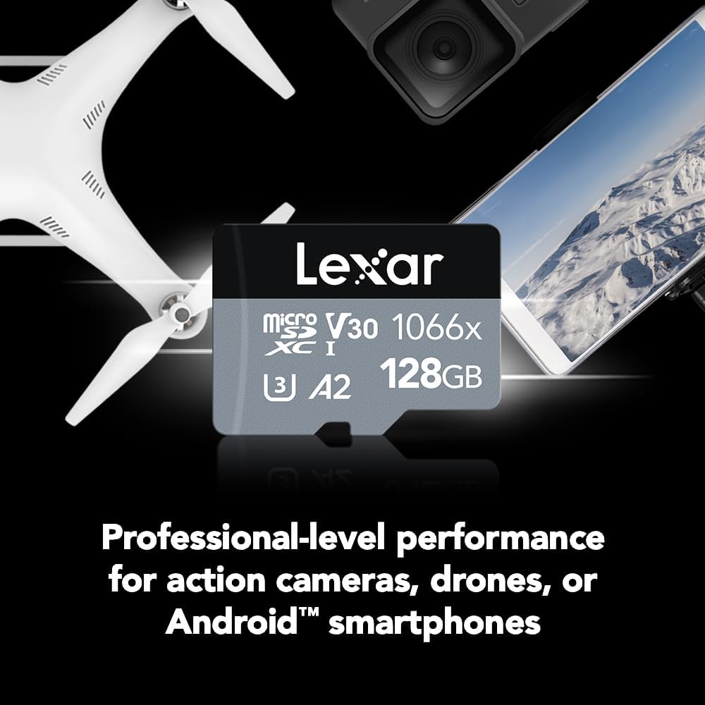 Lexar Professional 1066x 128GB Micro SDXC UHS-I Card w/SD Adapter (Silver Series, Up to 160MB/s Read 120MB/s Write)