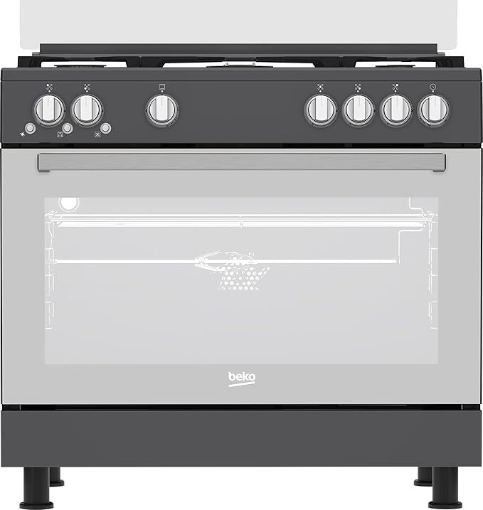 Beko Gas Cooker - 90 cm - 5 Burners Full Safety cooling fan + cooking fan+ dark stainless + cast pan support (GGR 15115 DX NA)