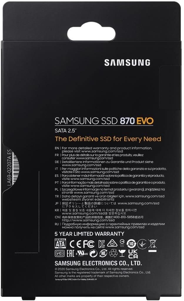 Samsung SSD 870 EVO, 500 GB, Form Factor 2.5”, Intelligent Turbo Write, Magician 6 Software, Black - T