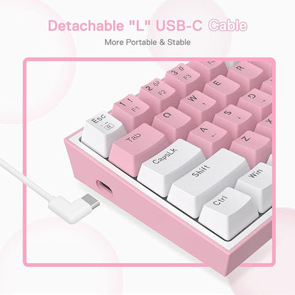 Redragon K617 Fizz 60% Wired RGB Gaming Keyboard, 61 Keys Compact Mechanical Keyboard w/White and Pink Color Keycaps, Linear Red Switch, Pro Driver/Software Supported