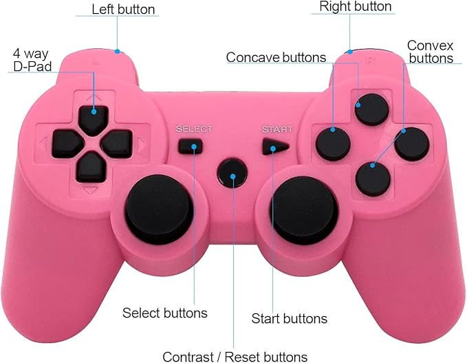 Ceozon PS3 Controller Wireless Playstation 3 Controller Bluetooth Gamepad for Playstation 3 Remote Joystick with Charging Cables 2 Pack Black + Pink