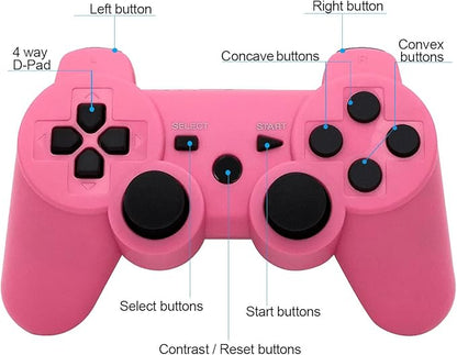 Ceozon PS3 Controller Wireless Playstation 3 Controller Bluetooth Gamepad for Playstation 3 Remote Joystick with Charging Cables 2 Pack Black + Pink