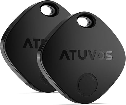 ATUVOS Air Tracker Tag Item Finder-2 Pack, Compatible with Apple Find My (iOS Only), Replaceable Battery, IP67 Waterproof, for Keys, Luggages, Suitcases, Wallets, Bags, Black