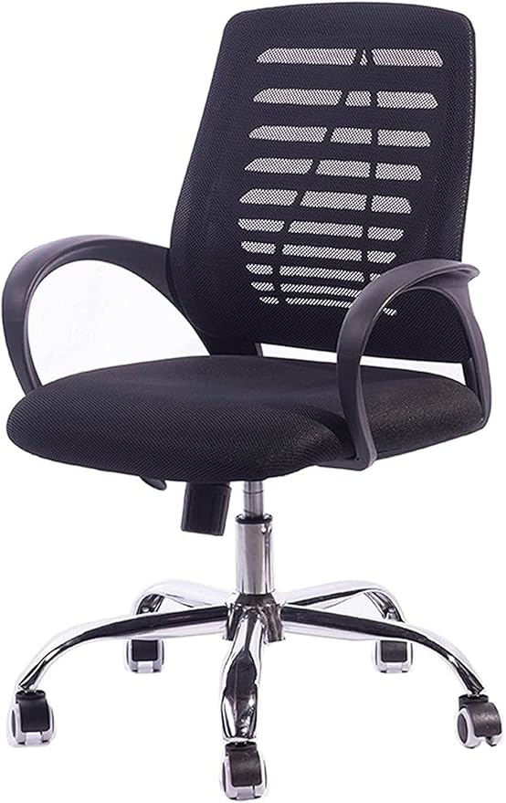 Karnak Home Office Chair Ergonomic 360° Swivel Mesh Desk Chair with Armrest Stainless Steel Base Adjustable Height Lumber Support Rotating Mesh Chair Mid-Back – Black