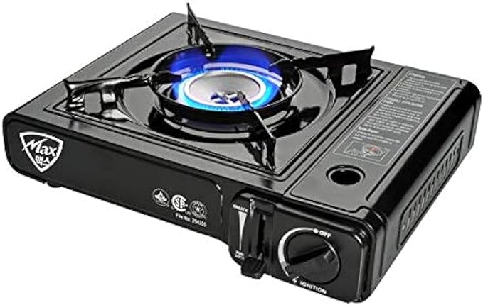 Max Gas Stove MS-2500 (Black), 8000 BTU, Camp Stove, with Carrying Case