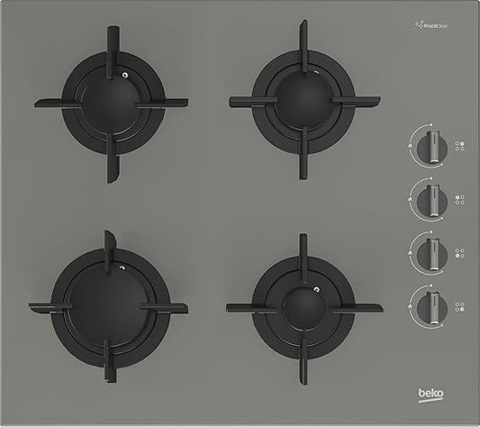 Beko Built-In Glass Gas Hob - 4 Burners - 60 cm - Cast Iron - Grey - BOCD T BOCD EGE