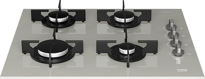 Beko Built-In Glass Gas Hob - 4 Burners - 60 cm - Cast Iron - Grey - BOCD T BOCD EGE