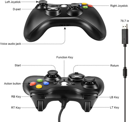 Zexrow Xbox 360 Controller, USB Wired Gamepad Joystick with Improved Dual Vibration and Ergonomic Design for Microsoft Xbox 360 & Slim & PC Windows 7/8/10(Black)