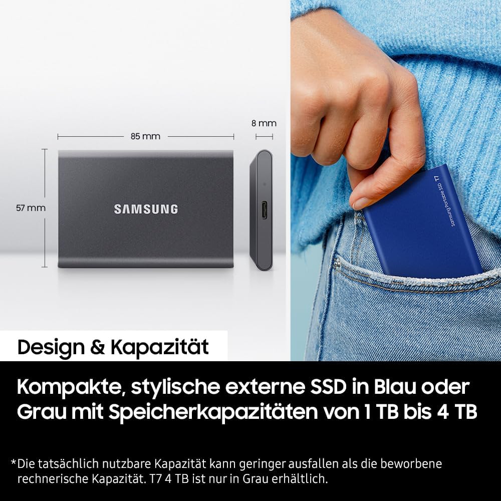 Samsung T7 Portable SSD - 1 TB - USB 3.2 Gen.2 External SSD Titanium Grey (MU-PC1T0T/WW)