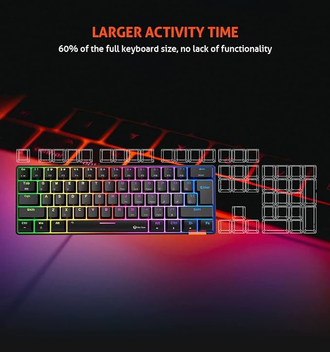 MEETION RGB Backlit Mini 61 Keys Wired 60% Mini Blue Switch Mechanical Keyboard Black MT-MK005