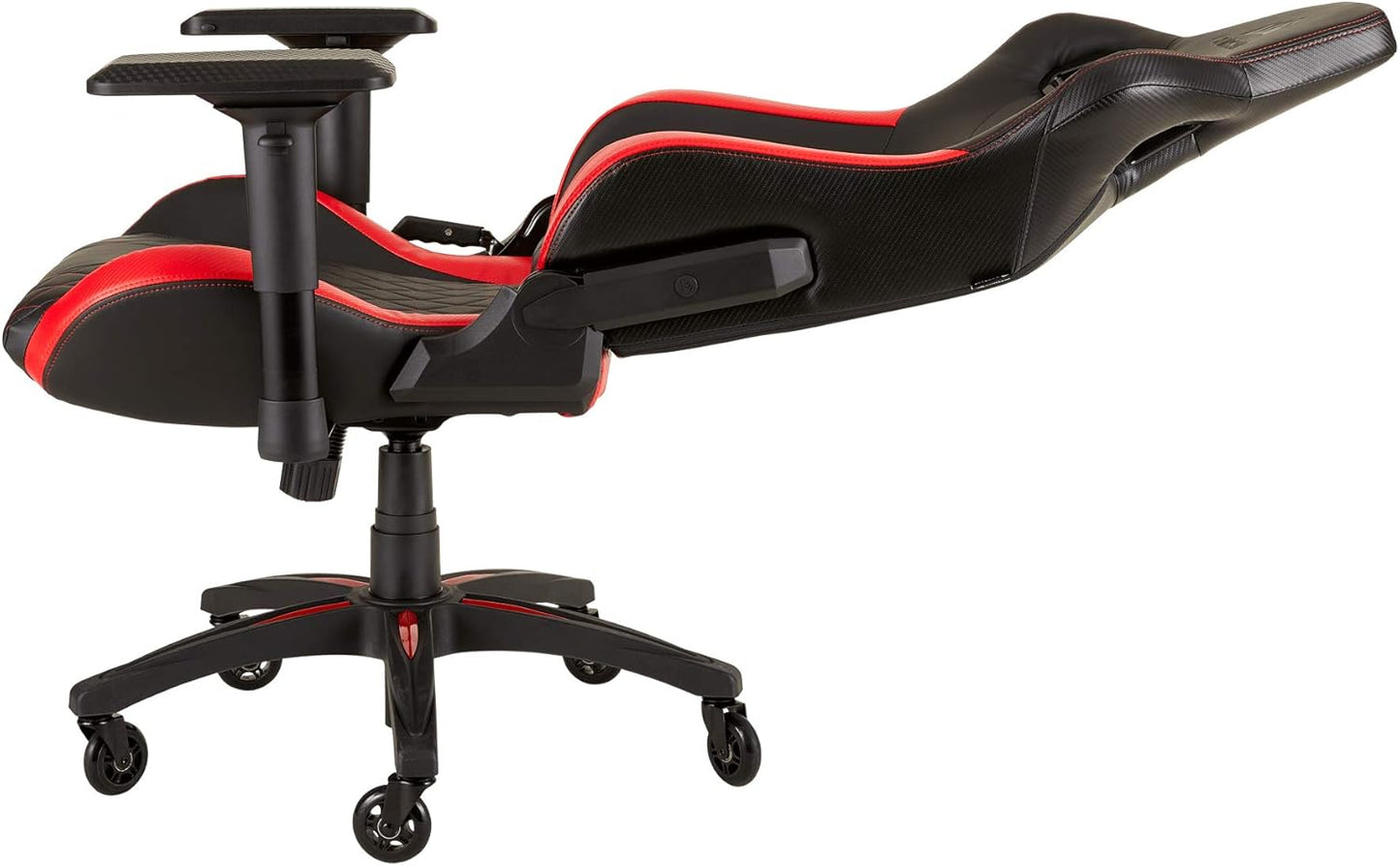 Corsair t1 race, faux leather racing gaming office chair, easy assembly, ergonomic swivel, adjustable height and 4d armrests, comfortable with recliner, black/red