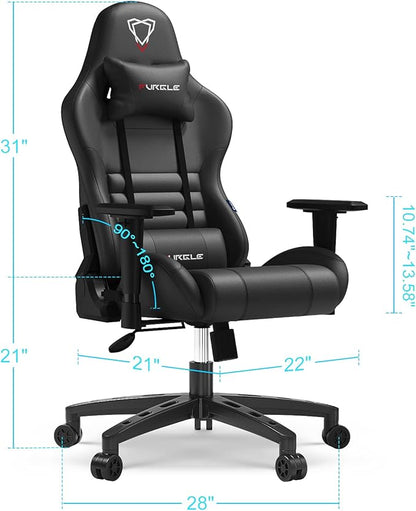 Furgle Gaming Chair, Racing Style High-Back Office Chair with Adjustable Armrests, PU Leather Ergonomic Video Game Chairs with Headrest and Lumbar Support, Rocking Mode,(Black)