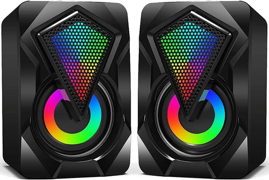 NJSJ PC Speakers,Mini Desktop Speaker for PC with Colorful LED Light,Stereo 2.0 USB Powered 3.5mm Aux Portable Gaming Multimedia Speaker for Computer Laptop Monitor,Tablets,Music Player