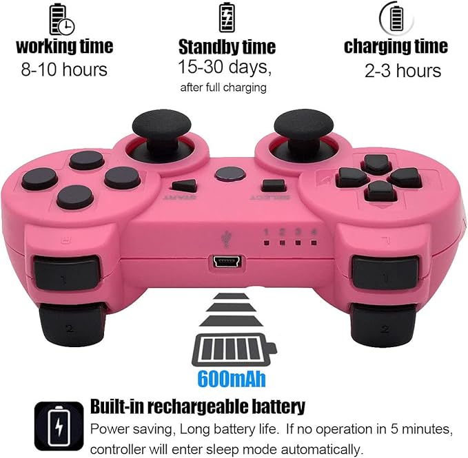 Ceozon PS3 Controller Wireless Playstation 3 Controller Bluetooth Gamepad for Playstation 3 Remote Joystick with Charging Cables 2 Pack Black + Pink